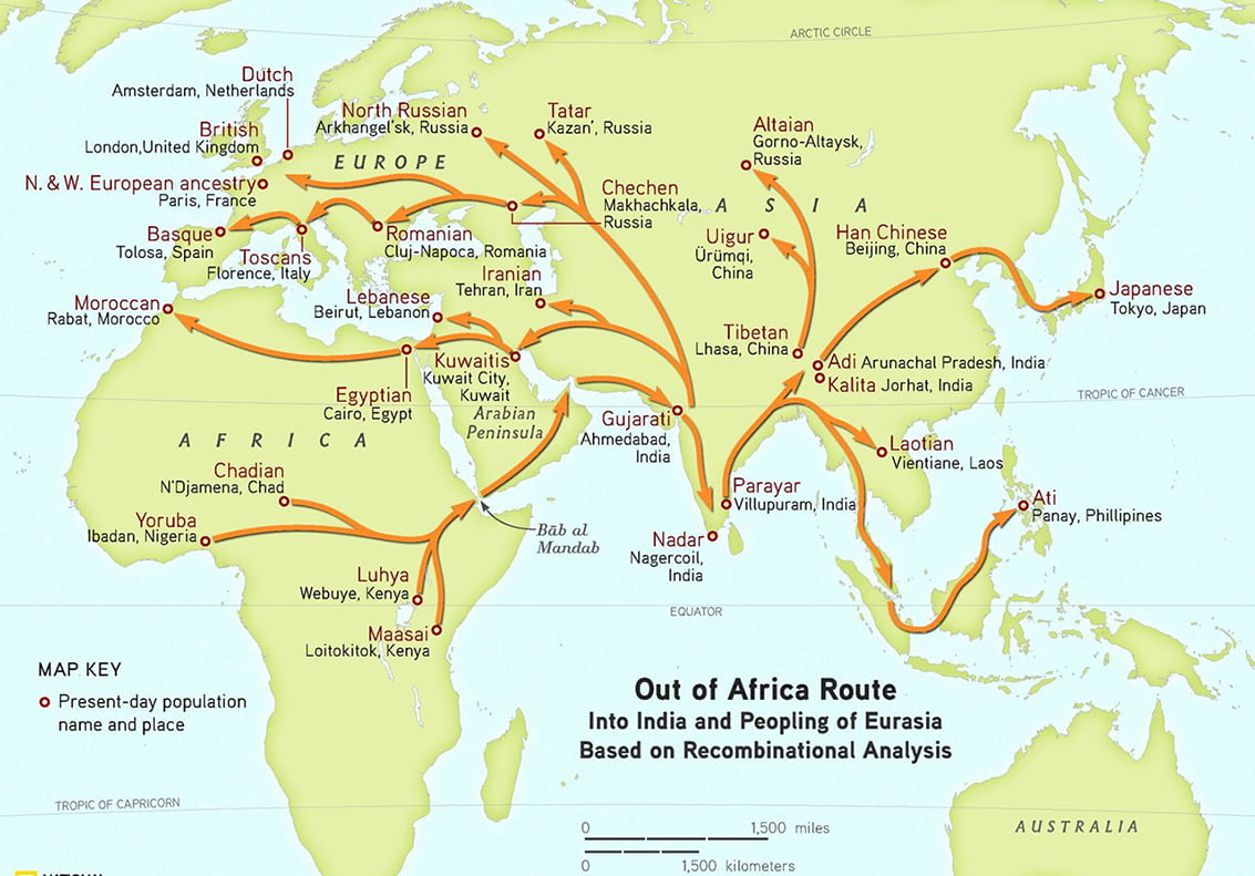 Modern human migration from Africa to Eurasia.